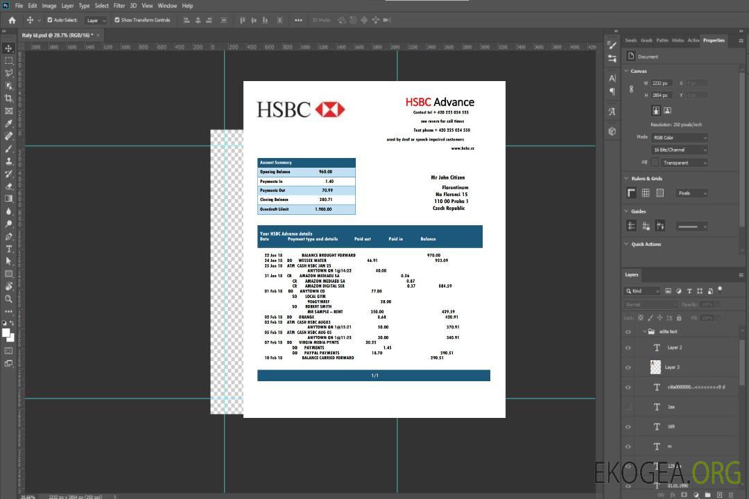 Modèle de relevé bancaire HSBC tchèque facile à remplir template Modèle de relevé bancaire HSBC tchèque facile à remplir template